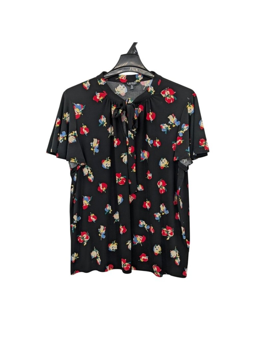 Lauren Ralph Lauren Floral Tie Neck Top Romantic Cottage Office Elegant‎ Plus 2X